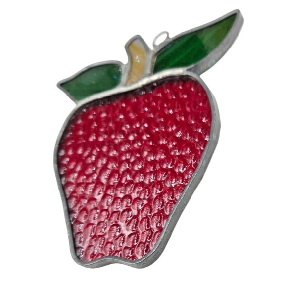 Vintage Stained Glass Apple Suncatcher With Green Leaves Vintage Decor - Picture 3 of 3